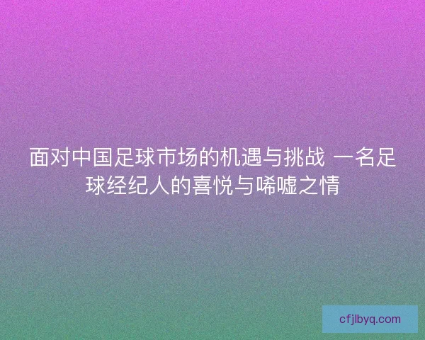 面对中国足球市场的机遇与挑战 一名足球经纪人的喜悦与唏嘘之情